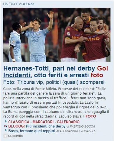 scontri derby roma La Repubblica.it - Homepage