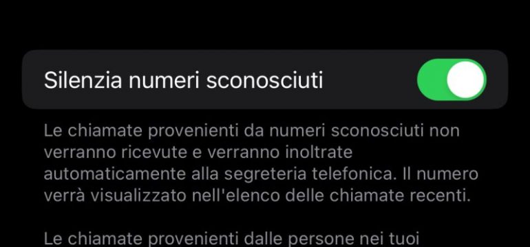 L'opzione silenzia numeri sconosciuti di iPhone